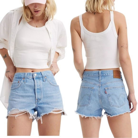Levi’s 501 Original Light Wash Jean Shorts Size 32 Premium Fit - Picture 1 of 14